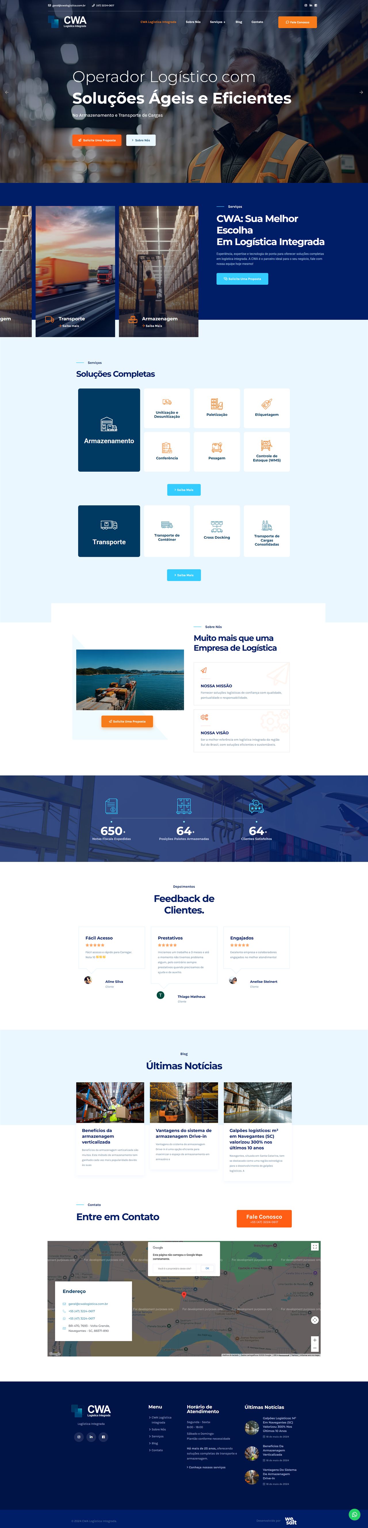 Captura completa do site CWA Logística